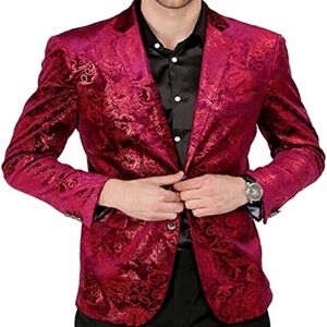 Elegant Red Floral Men's Blazer